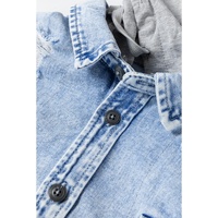 Mist Blue Oversized Contrast Hooded Denim Jacket - L thumbnail