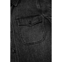 Black Flap Pocket Buttons Collared Jean Jacket - L thumbnail