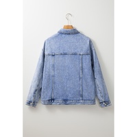 Beau Blue Vintage Washed Flap Pockets Denim Jacket - L thumbnail