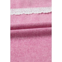 Pink Lace Patchwork Distressed Buttoned Denim Jacket - L thumbnail