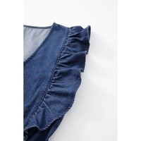 Sail Blue Denim Ruffled Zipped Front Belted Romper - XL thumbnail