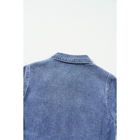 Dusk Blue Chest Pocket Front Buttoned Folded Edge Denim Short Sleeve Romper - M thumbnail