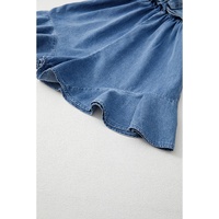 Ashleigh Blue Spaghetti Straps V Neck Belted Ruffled Leg Chambray Romper - L thumbnail