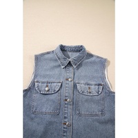 Beau Blue Denim Flap Pocket Curved Hem Shirt Vest - S thumbnail