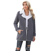Gray Lapel Collar Button Fleece Jacket - XL thumbnail