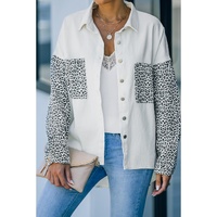 White Contrast Leopard Denim Jacket - L thumbnail