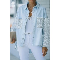 Sky Blue Contrast Leopard Denim Jacket - S thumbnail