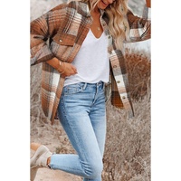 Brown Plaid Flap Pockets Shacket - 2XL thumbnail