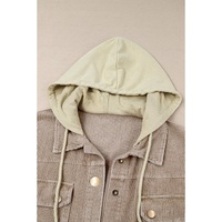 Azura Exchange Khaki Patchwork Hooded Corduroy Shacket - S thumbnail