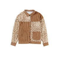 Brown Leopard Print Corduroy Long Sleeve Jacket - S thumbnail
