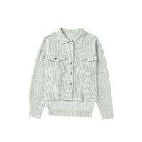 Sky Blue Raw Hem Flap Pockets Cropped Corduroy Jacket - M thumbnail