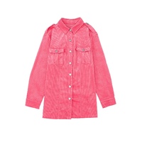 Pink Buttoned Flap Pocket Corduroy Jacket - L thumbnail