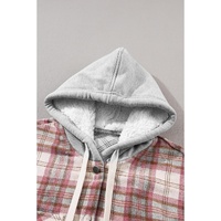 Multicolour Plaid Flap Pocket Hooded Raw Hem Jacket - L thumbnail