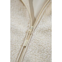 Beige Fleece Zip Up Drawstring Hooded Pocketed Jacket - M thumbnail