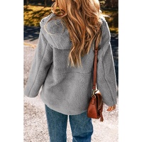 Medium Grey Fleece Zip Up Drawstring Hooded Pocketed Jacket - 2XL thumbnail