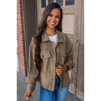 Dark Khaki Textured Chest Pocket Button-up Shacket - L thumbnail