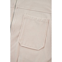 White Corduroy Drawstring Hooded Pocket Zip Up Jacket - L thumbnail