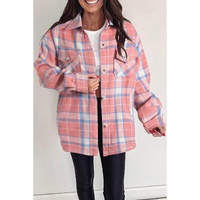 Pink Plaid Flap Pocket Button Up Shacket - L thumbnail