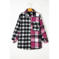 Black Plaid Colorblock Loose Shacket - M thumbnail