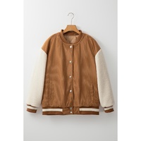 Buckskin Corduroy Fleece Patchwork Buttoned Bomber Jacket - S thumbnail