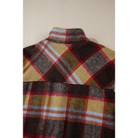 Brown Plaid Print Chest Pockets Button Zipper Stand Neck Jacket - L thumbnail