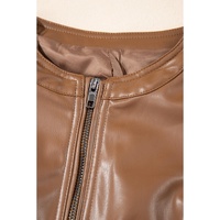 Chestnut Solid Faux Leather Zipper Slim Fit Bomber Jacket - L thumbnail