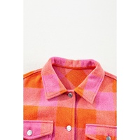 Orange Plaid Chest Pockets Button-up Turn Down Collar Jacket - L thumbnail