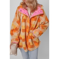 Orange Checkered Sherpa Hooded Jacket - L thumbnail