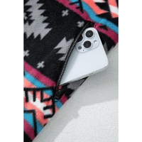 Black Aztec Printed Zip Up Collar Jacket - M thumbnail