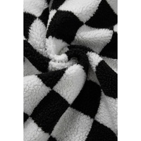 Black Checkered Side Pockets Collared Buttoned Fleece Jacket - 2XL thumbnail