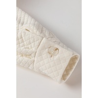 White Solid Color Quilted Sherpa Patchwork Button Up Shacket - S thumbnail