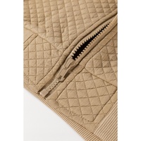 Pale Khaki Solid Geometric Textured Baseball Collar Jacket - L thumbnail