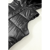 Black Hooded Long Quilted Vest Coat - L thumbnail