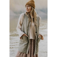 Grass Green Quilted Long Vest Jacket with Pockets - S thumbnail