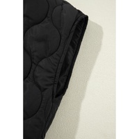 Black Quilted Drawstring Hooded Zip Up Puffer Vest - L thumbnail