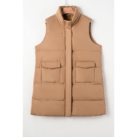 Coffee Windproof Longline Full Zipper Puffer Vest with Pockets - XL thumbnail