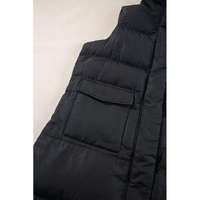 Black Windproof Longline Full Zipper Puffer Vest with Pockets - M thumbnail
