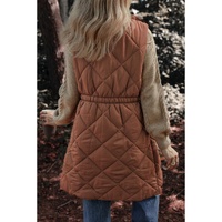 Coffee Longline Quilted Stand Collar Puffer Vest - M thumbnail