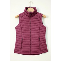 Burgundy Plush Collared Quilted Zipped Puffer Vest - M thumbnail