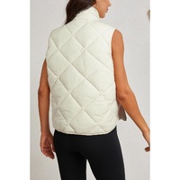 Beige Quilted High Neck Button Up Pocket Vest Coat - XL thumbnail