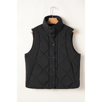 Black Quilted High Neck Button Up Pocket Vest Coat - S thumbnail
