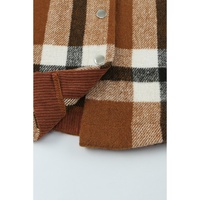 Brown Pocketed Buttoned Plaid Shirt Jacket - S thumbnail