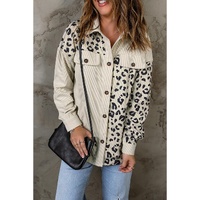 Apricot Leopard Print Detail Pocketed Corduroy Jacket - S thumbnail