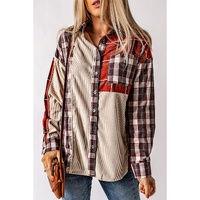 Plaid Corduroy Patchwork Shacket - L thumbnail