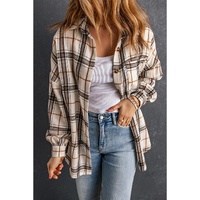 Azura Exchange White Oversized Plaid Pattern Shacket with Slits - S thumbnail