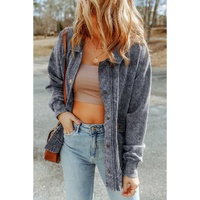 Gray Vintage Washed Flap Pocket Button Shacket - M thumbnail