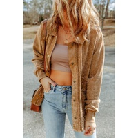 Khaki Vintage Washed Flap Pocket Button Shacket - M thumbnail