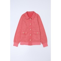 Red Vintage Washed Flap Pocket Button Shacket - L thumbnail