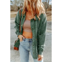 Green Vintage Washed Flap Pocket Button Shacket - L thumbnail