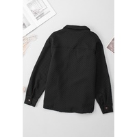 Black Retro Quilted Flap Pocket Button Shacket - L thumbnail